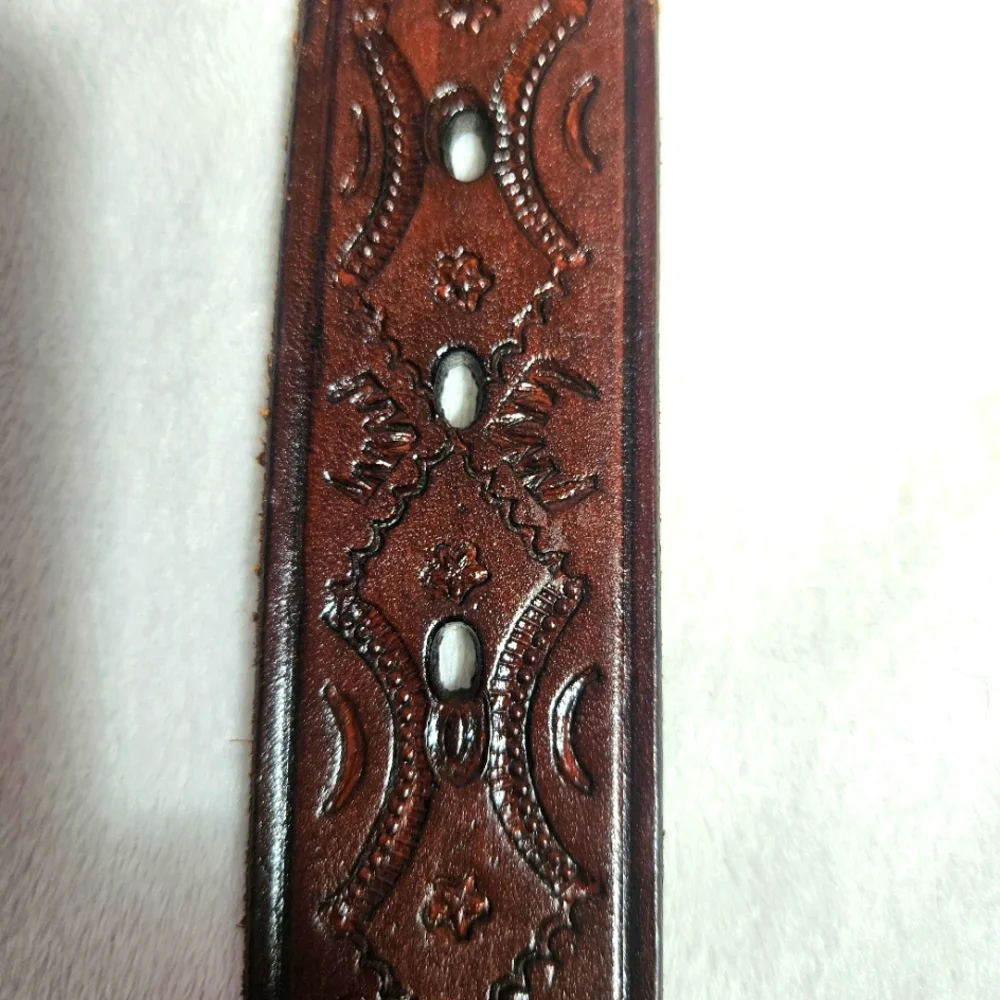 Leather Belt Mens Sz 40 Brown Tooled Eagle Design Braided Western Southwestern